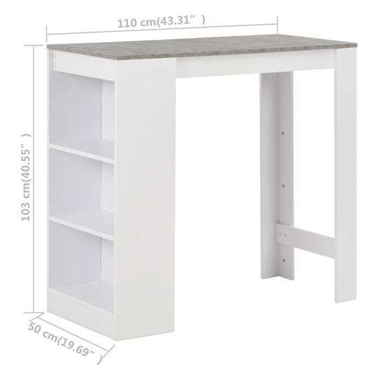 Winnie Wooden Bar Table With Shelf In Concrete And White