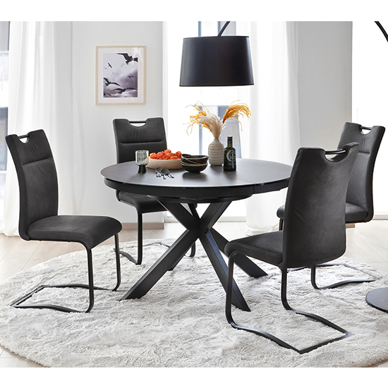 Winnipeg Extending Grey Dining Table With Matt Black Legs Furniture