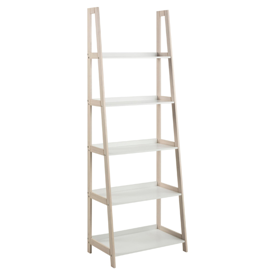 Product photograph of Winooski Wooden 5 Tier Bookcase In White And Bamboo from Furniture in Fashion