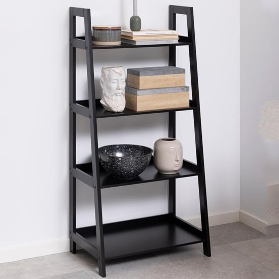 Product photograph of Winooski Wooden Bookcase With 4 Shelves In Black from Furniture in Fashion
