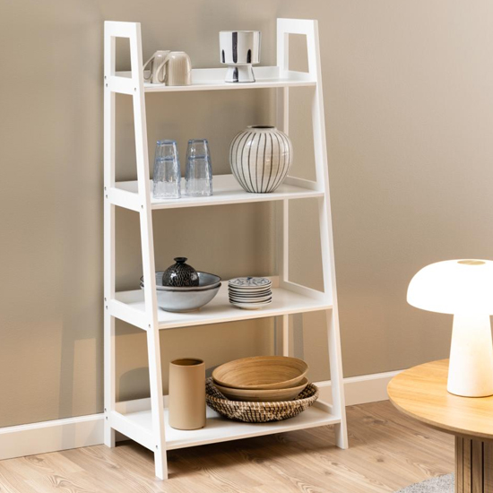 Product photograph of Winooski Wooden Bookcase With 4 Shelves In White from Furniture in Fashion