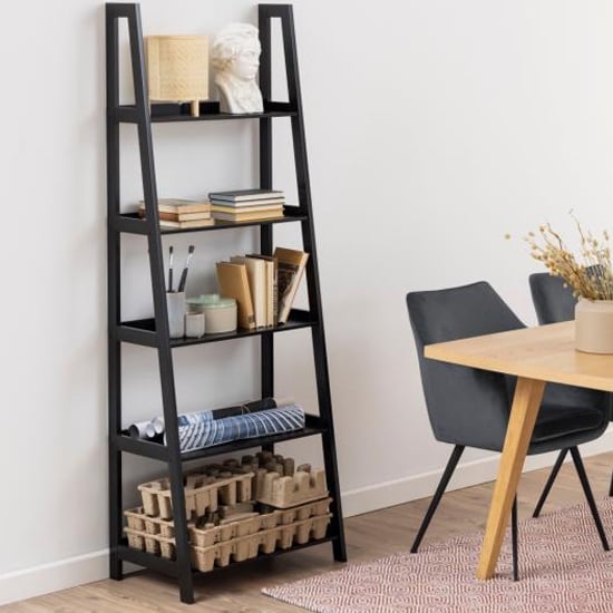 Product photograph of Winooski Wooden Bookcase With 5 Shelves In Black from Furniture in Fashion