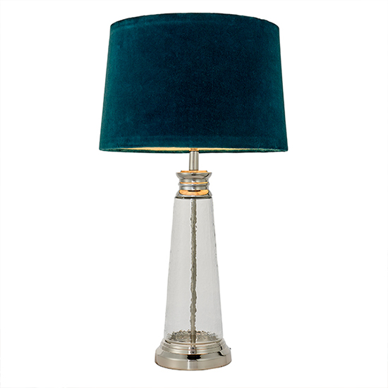 Winslet Teal Velvet Shade Table Lamp In Clear Glass Base