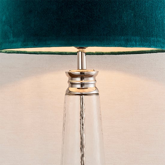 Winslet Teal Velvet Shade Table Lamp In Clear Glass Base_3