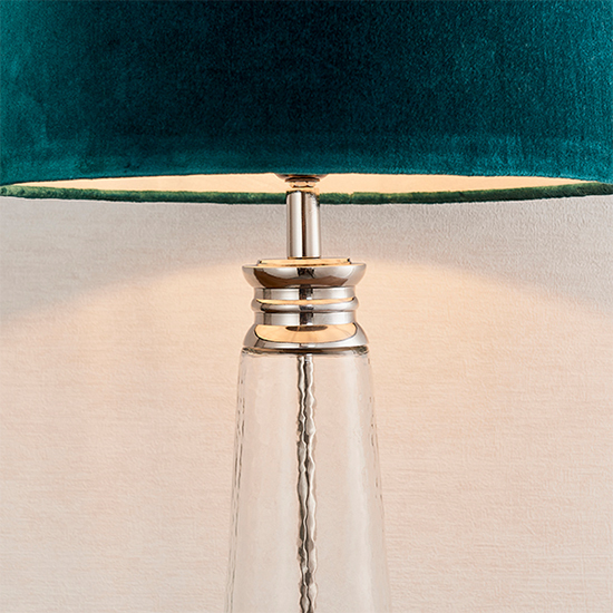 Winslet Teal Velvet Shade Table Lamp In Clear Glass Base