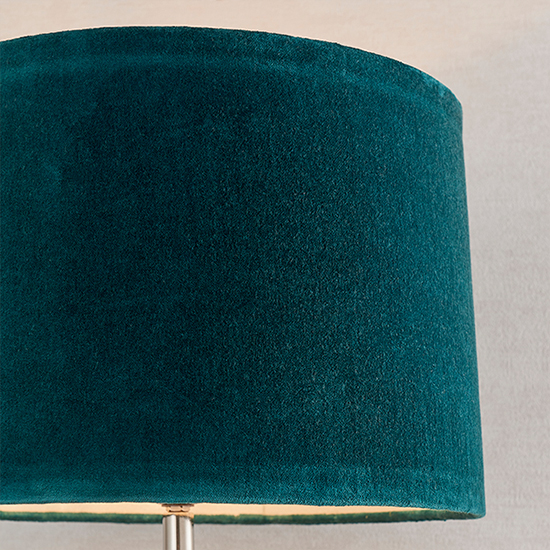 Winslet Teal Velvet Shade Table Lamp In Clear Glass Base