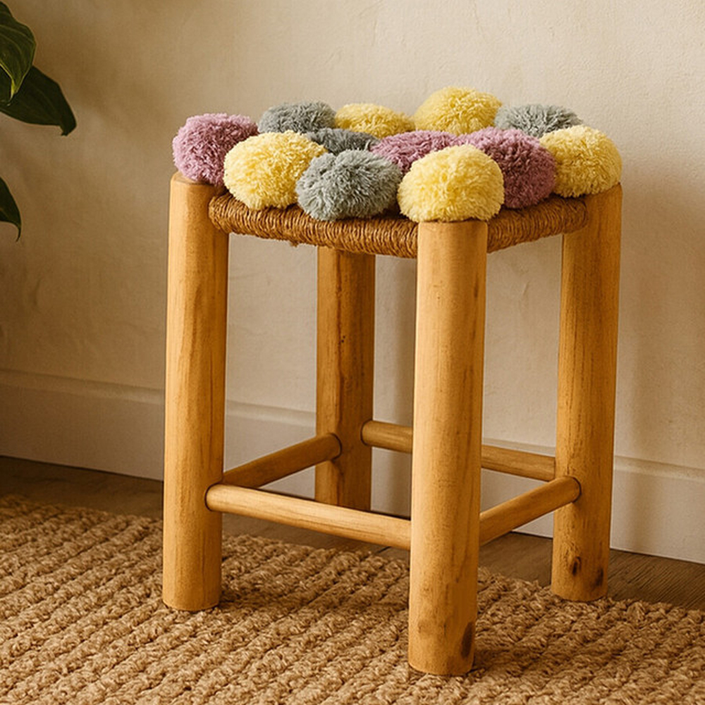 Wintora Wooden Kids Stool in Grey Beige and Pink