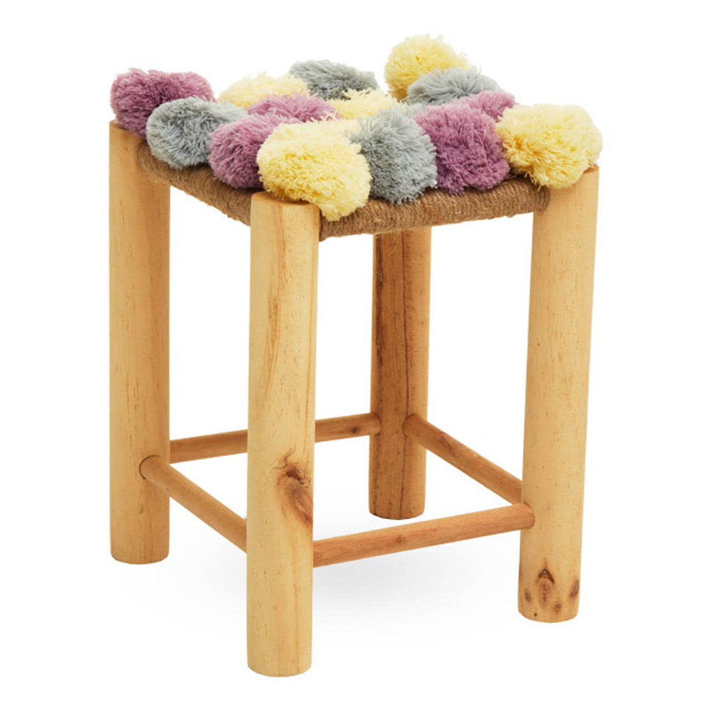 Wintora Wooden Kids Stool in Grey Beige and Pink