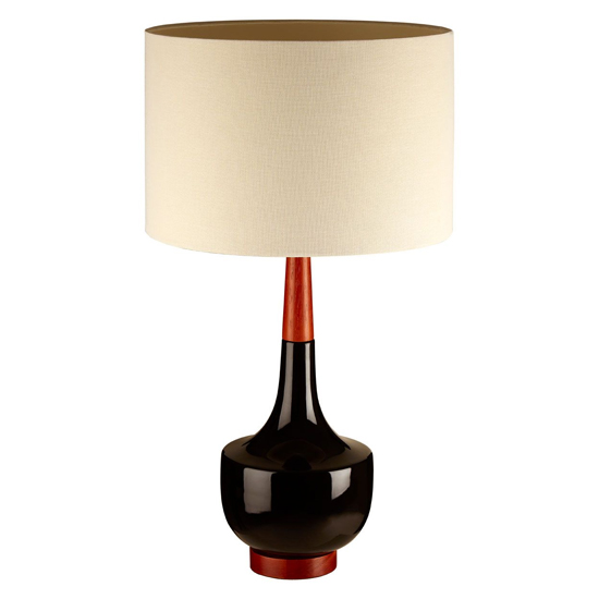 Wipen White Fabric Shade Table Lamp With Red Black Ceramic Base