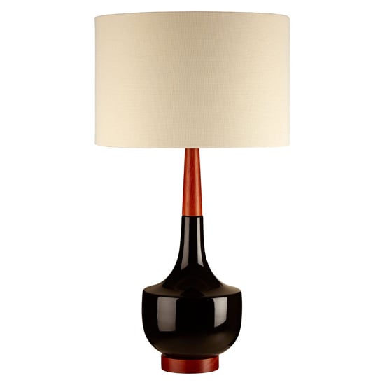 Photo of Wipen white fabric shade table lamp with red black ceramic base