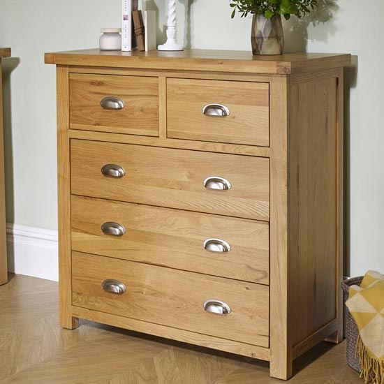 Woburn Wooden Chest Of Drawers In Oak 5 Drawers_2
