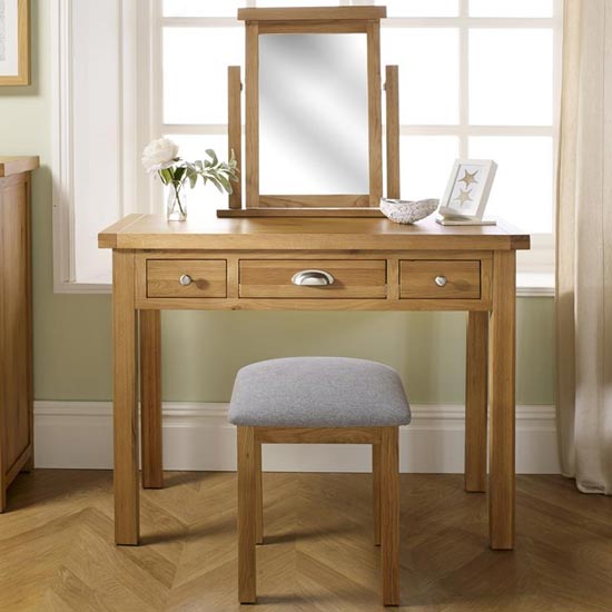 Product photograph of Woburn Wooden Dressing Table In Oak 3 Drawers from Furniture in Fashion