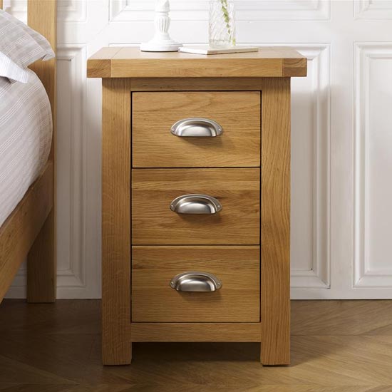 Woburn Wooden Large Bedside Cabinet In Oak With 3 Drawers_2