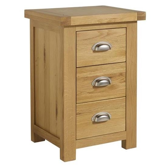 Woburn Wooden Large Bedside Cabinet In Oak With 3 Drawers_3