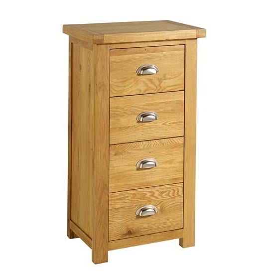 Woburn Wooden Narrow Chest Of Drawers In Oak With 4 Drawers_3