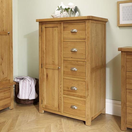 Woburn Wooden Wardrobe In Oak With 1 Door And 5 Drawers_2