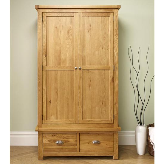 Photo of Woburn wooden wardrobe in oak with 2 doors and 2 drawers