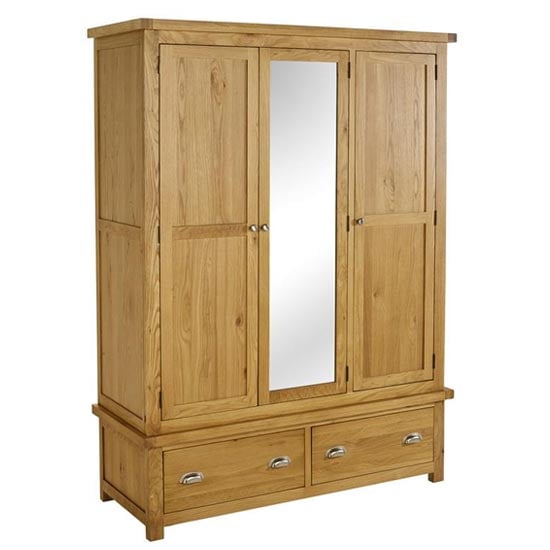 Woburn Wooden Wardrobe In Oak With 3 Doors And 2 Drawers_4