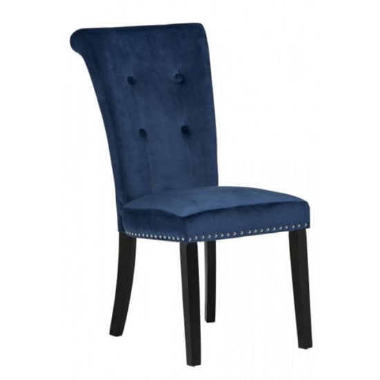 Wodan Velvet Dining Chair In Blue With Black Leg