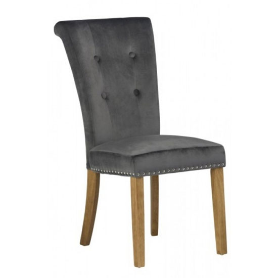 Wodan Velvet Dining Chair In Grey With Oak Leg