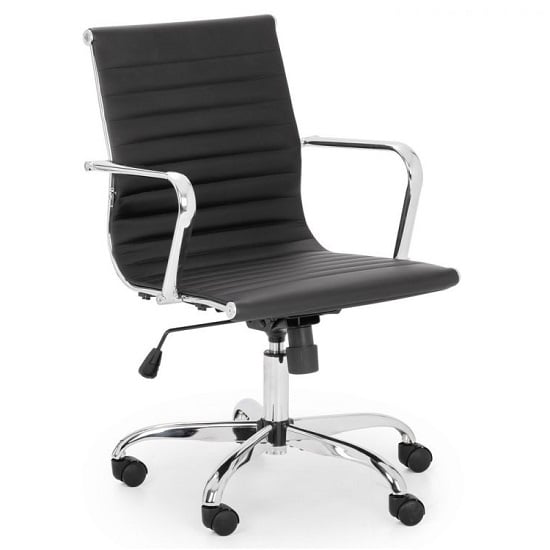 Photo of Gaby faux leather office chair in black with chrome base