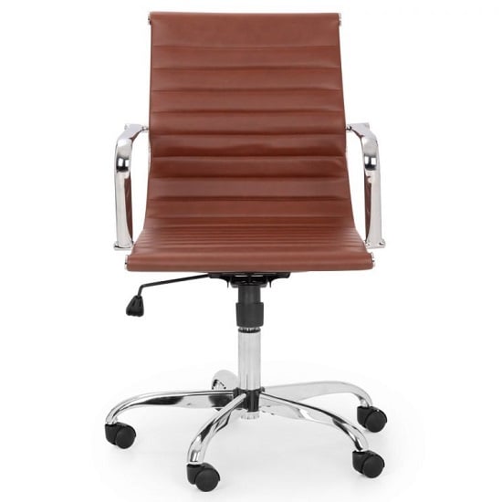 Wollano Faux Leather Office Chair In Brown With Chrome Base_2