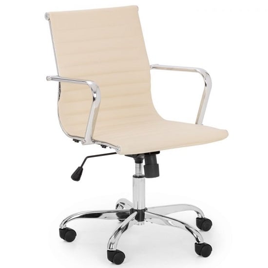 Photo of Gaby faux leather office chair in ivory with chrome base