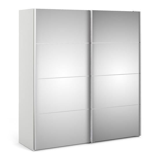 Photo of Wonk mirrored sliding doors wardrobe in white with 2 shelves