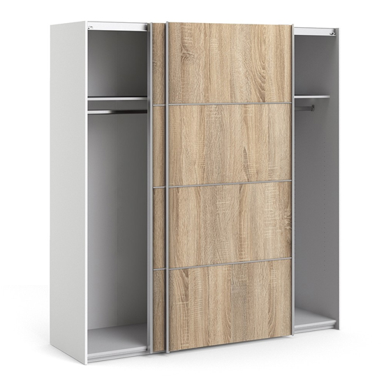 Wonk Wooden Sliding Doors Wardrobe In White Oak With 2 Shelves_3