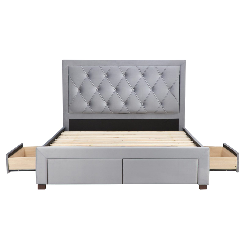 Woodberry Fabric Double Bed With 4 Drawers In Grey