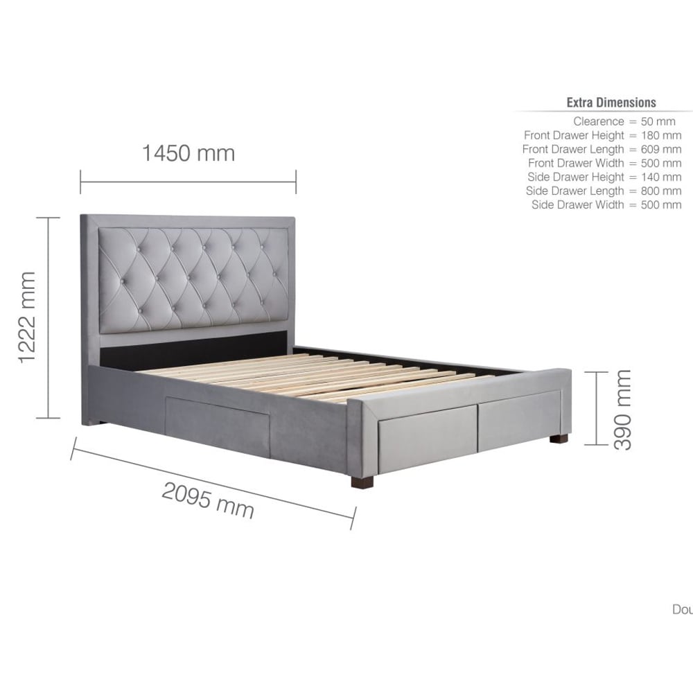 Woodberry Fabric Double Bed With 4 Drawers In Grey