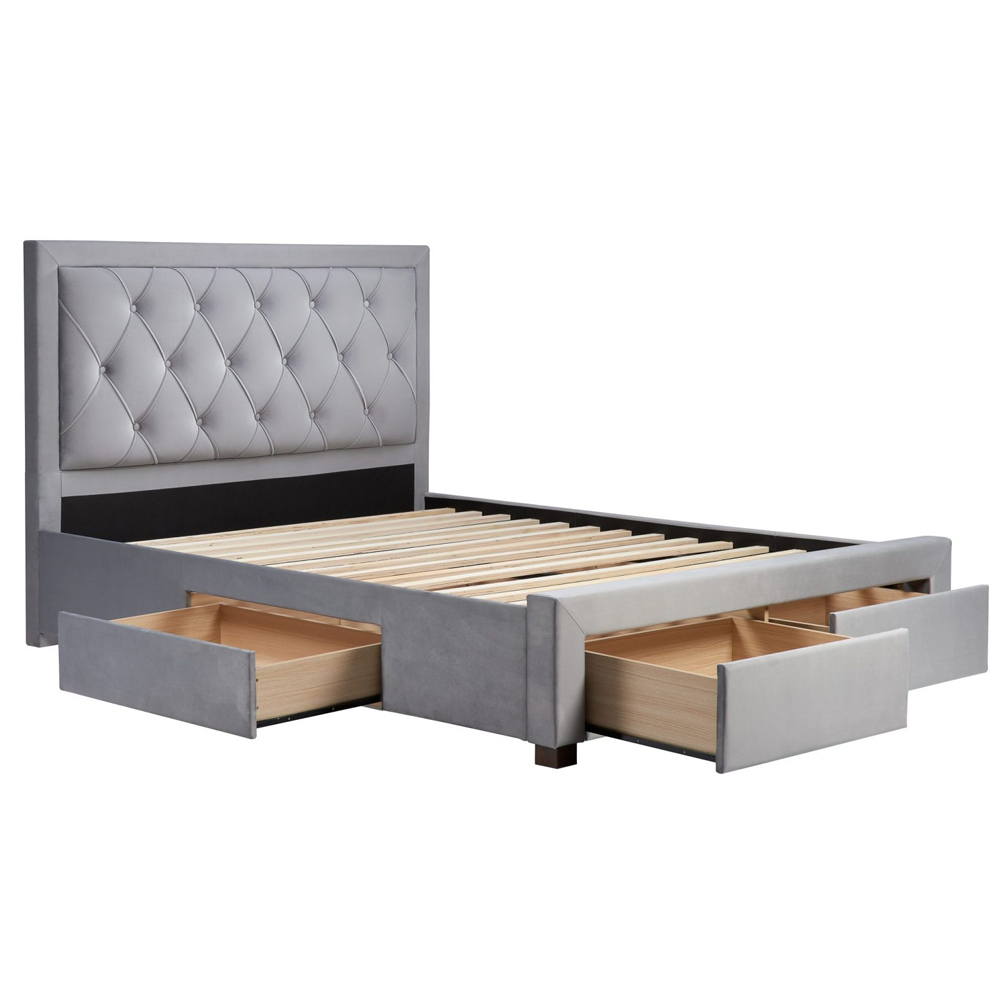 Woodberry Fabric King Size Bed With 4 Drawers In Grey