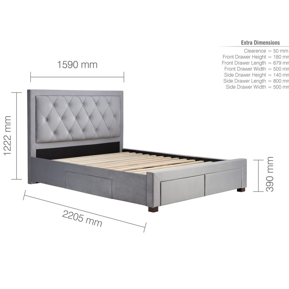 Woodberry Fabric King Size Bed With 4 Drawers In Grey