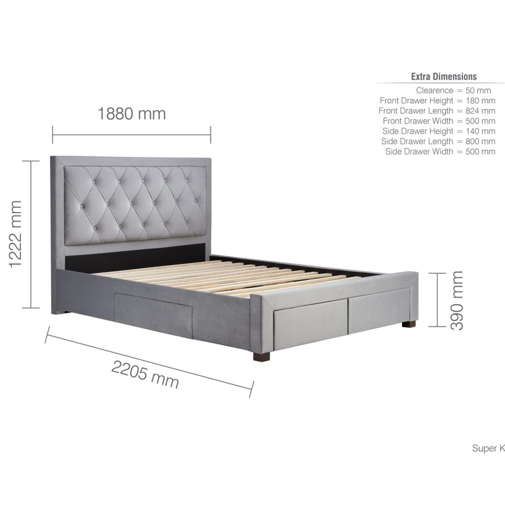 Woodberry Fabric Super King Size Bed With 4 Drawers In Grey
