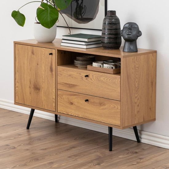 Product photograph of Woodburn Wooden 1 Door And 2 Drawers Sideboard In Matt Wild Oak from Furniture in Fashion