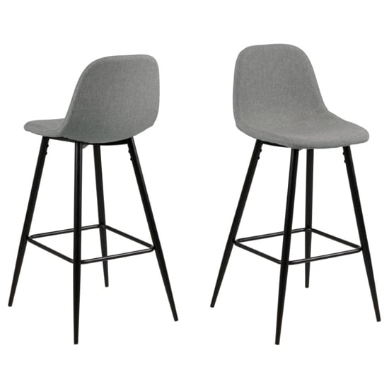 Product photograph of Woodburn Light Grey Fabric Bar Chairs With Metal Legs In Pair from Furniture in Fashion