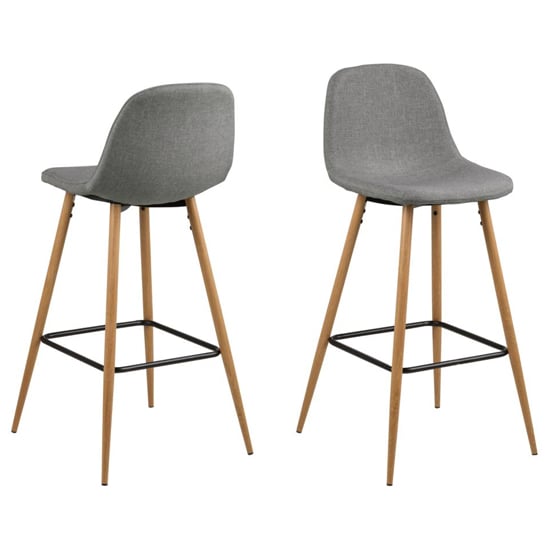 Product photograph of Woodburn Light Grey Fabric Bar Chairs With Wooden Legs In Pair from Furniture in Fashion