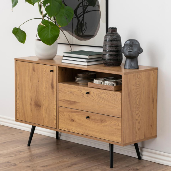 Product photograph of Woodburn Wooden Sideboard With 1 Door 2 Drawers In Wild Oak from Furniture in Fashion