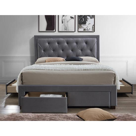 Woodbury Fabric King Size Bed In Grey Furniture in Fashion