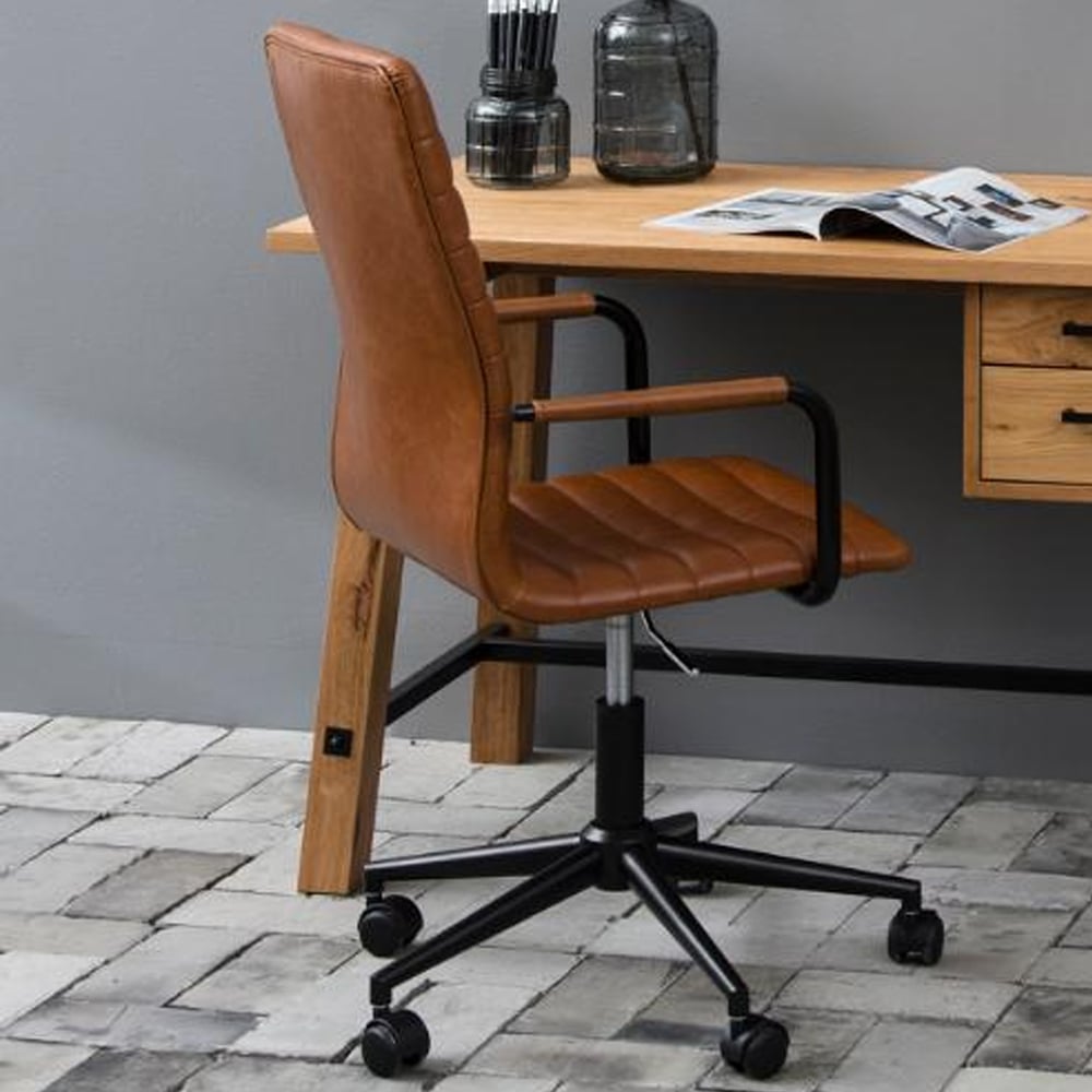 Woodway PU Leather Home And Office Chair In Vinatage Brandy