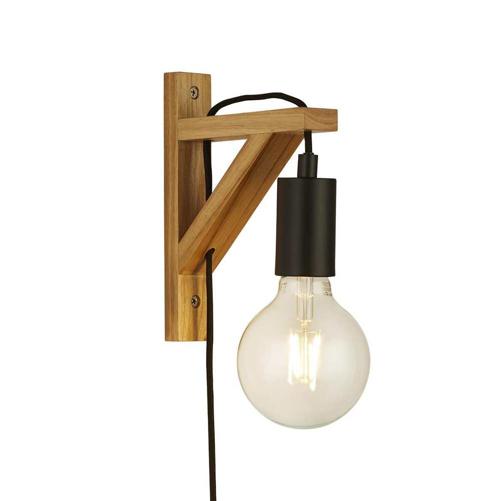 Read more about Woody natural wall light with plug in matt black
