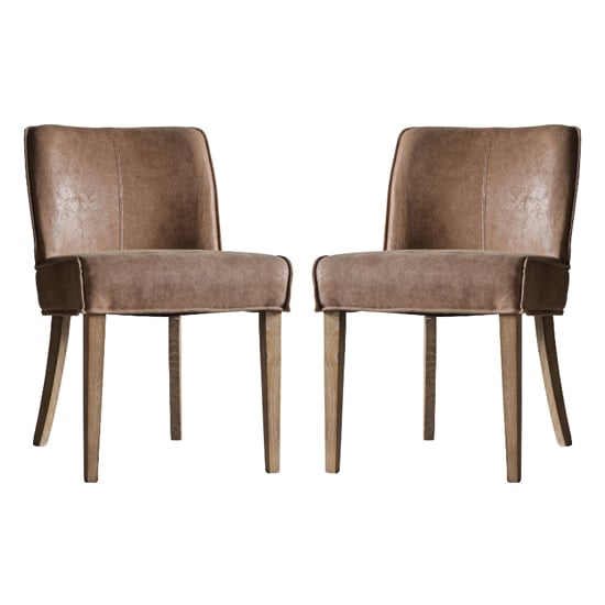 Read more about Worland brown fabric and leather dining chairs in pair