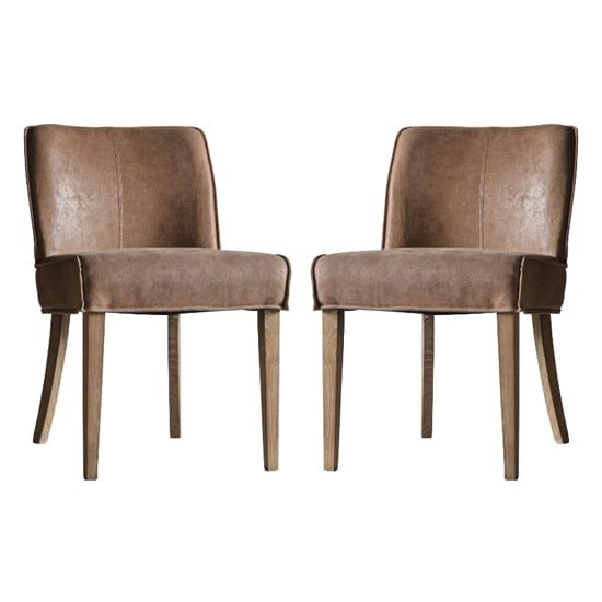 Read more about Worland brown fabric and leather dining chairs in pair