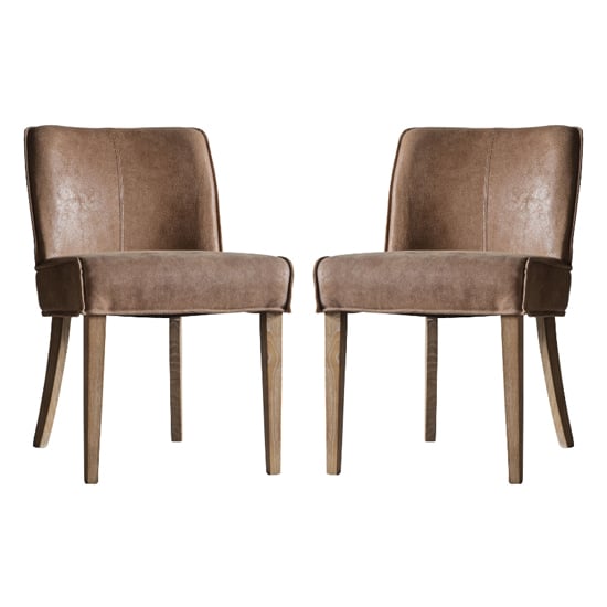 Worland Brown Fabric And Leather Dining Chairs In Pair