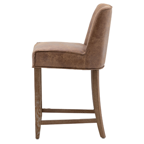 Worland Brown Leather Bar Chairs With Wooden Legs In Pair