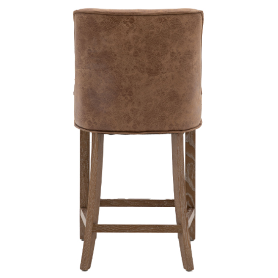 Worland Brown Leather Bar Chairs With Wooden Legs In Pair