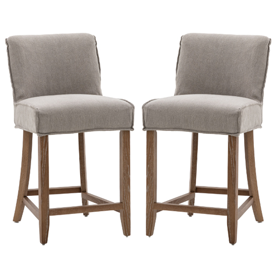 Product photograph of Worland Grey Fabric Bar Chairs With Wooden Legs In Pair from Furniture in Fashion