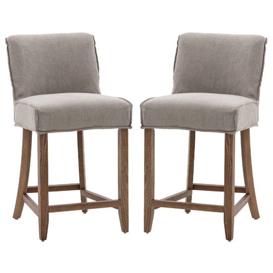 Read more about Worland taupe fabric bar chairs with wooden legs in pair