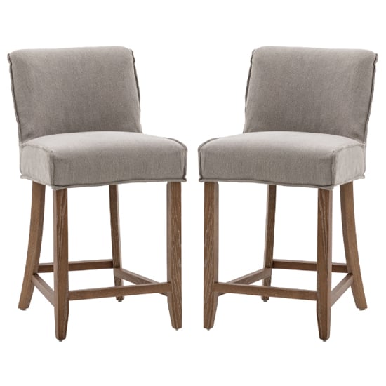 View Worland grey fabric bar chairs with wooden legs in pair