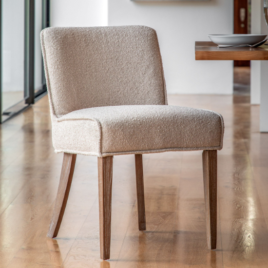 Worland Taupe Fabric Dining Chairs With Wooden Legs In Pair